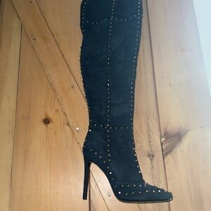 Jennifer Lee Boots. Navy suede with gold studs
